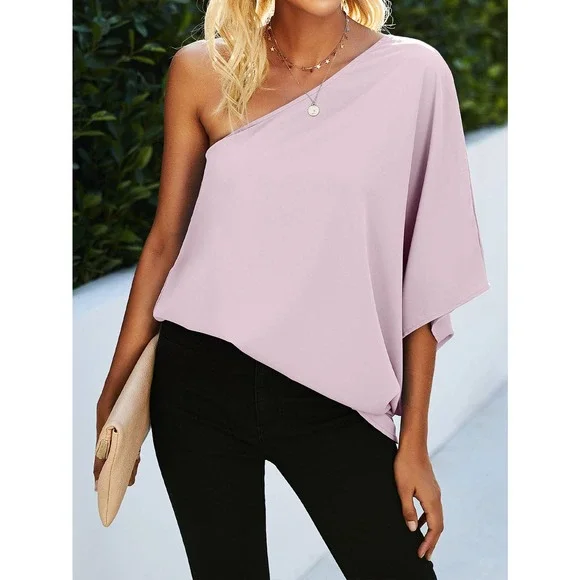 Off the shoulder One Shoulder Batwing Sleeve Blouse boho burgundy - Picture 4 of 10